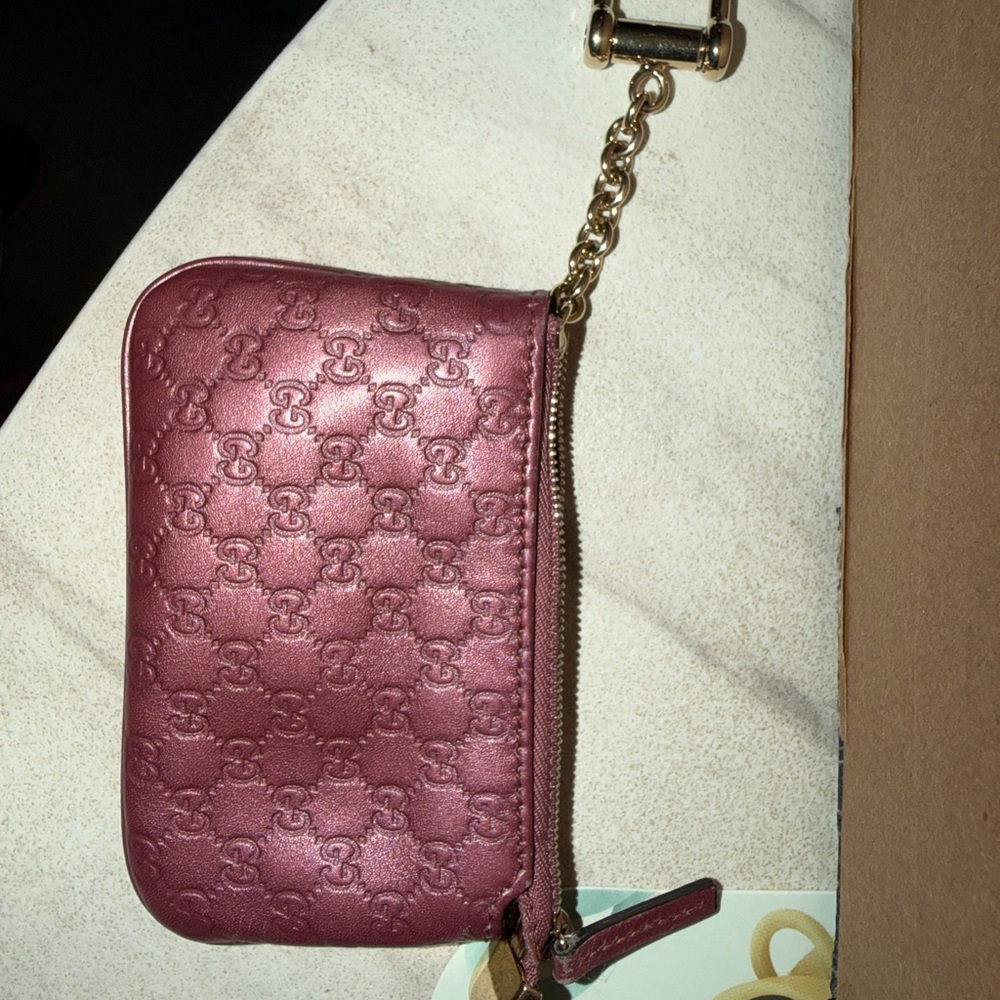 Gucci Pink Leather Wristlet with Gold Accents